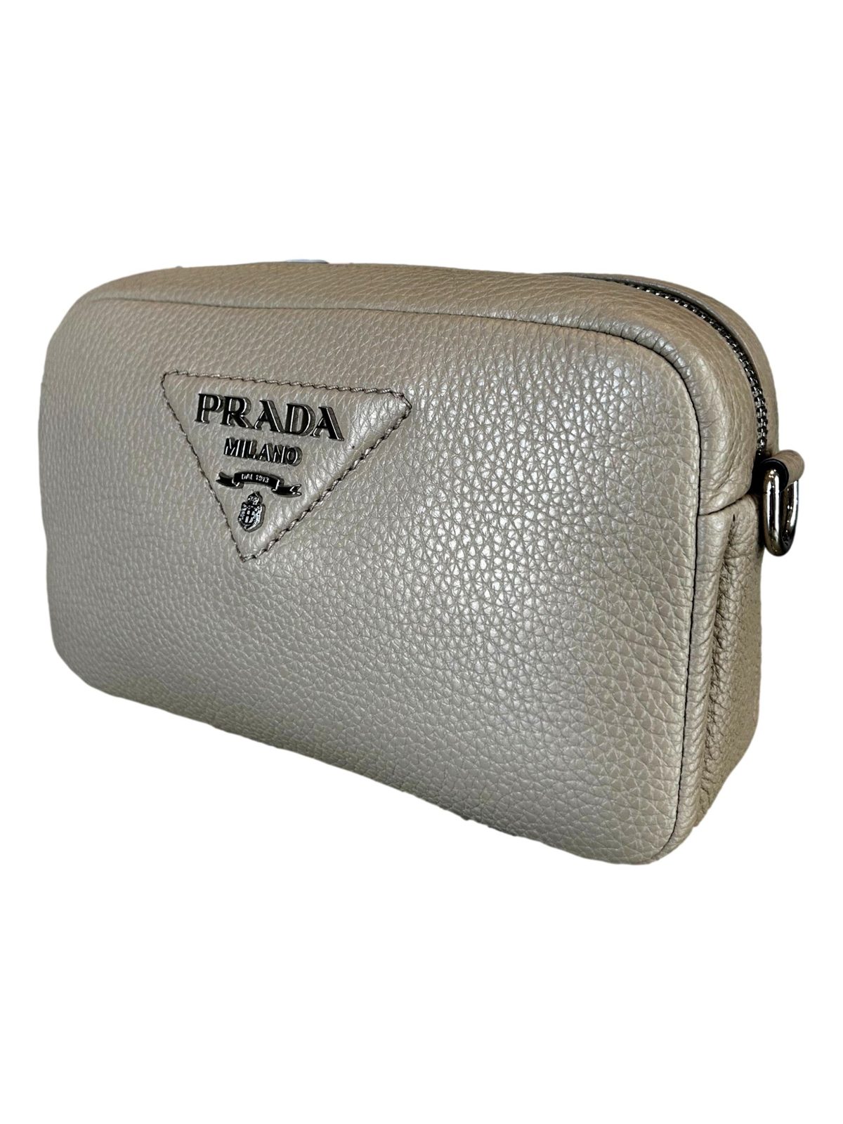 Prada Vitello Daino Leather Sabbia Beige Web Strap Camera Crossbody