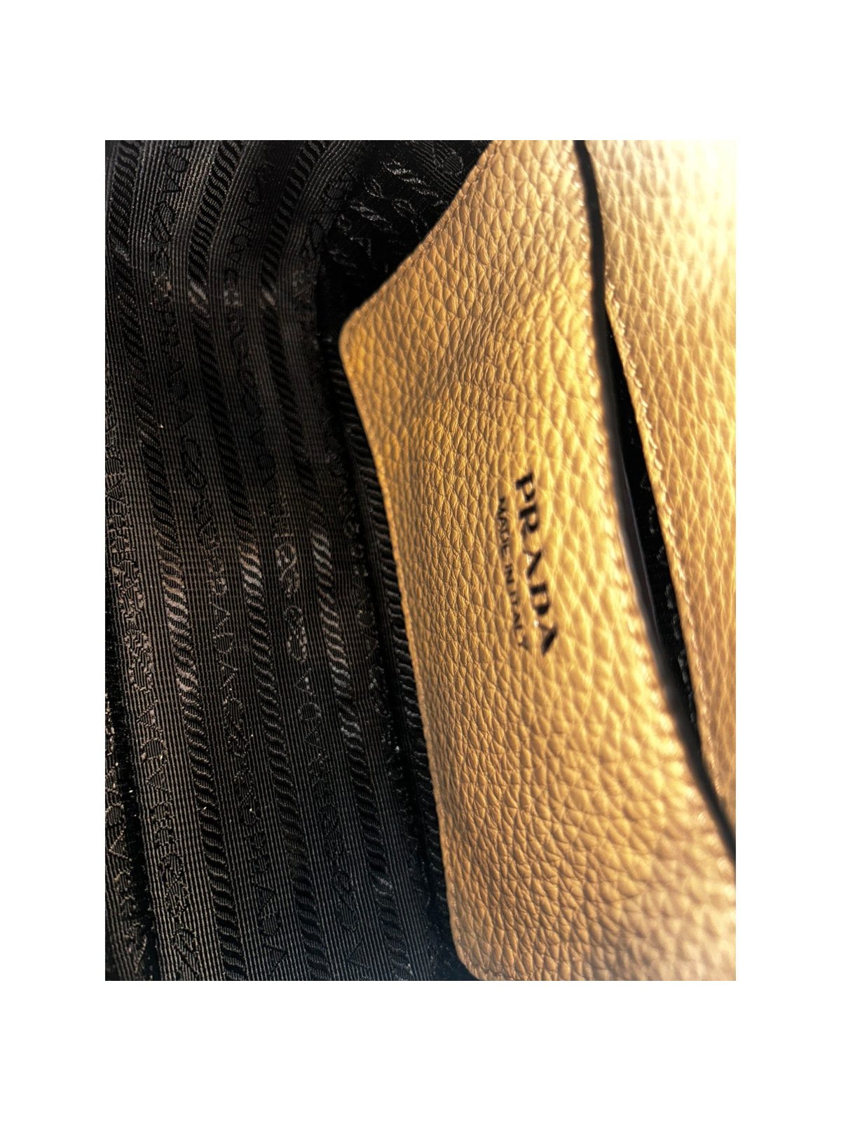 Prada Vitello Daino Leather Sabbia Beige Web Strap Camera Crossbody