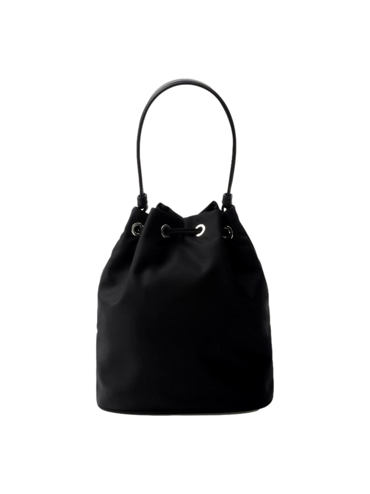Prada Re-Nylon Mini Drawstring Bucket Bag Black Beaded Embroidered