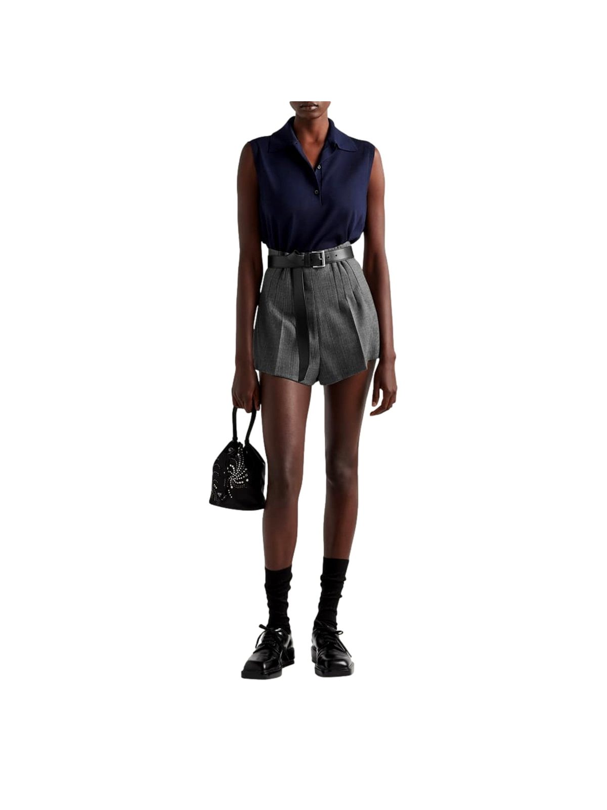Prada Re-Nylon Mini Drawstring Bucket Bag Black Beaded Embroidered