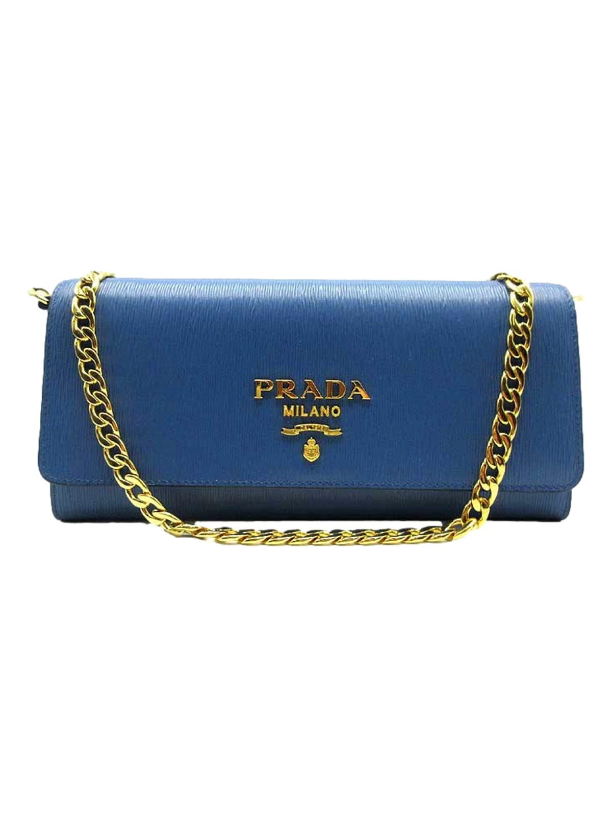Prada Vitello Move Cobalto Blue Leather Chain Crossbody Wallet Clutch