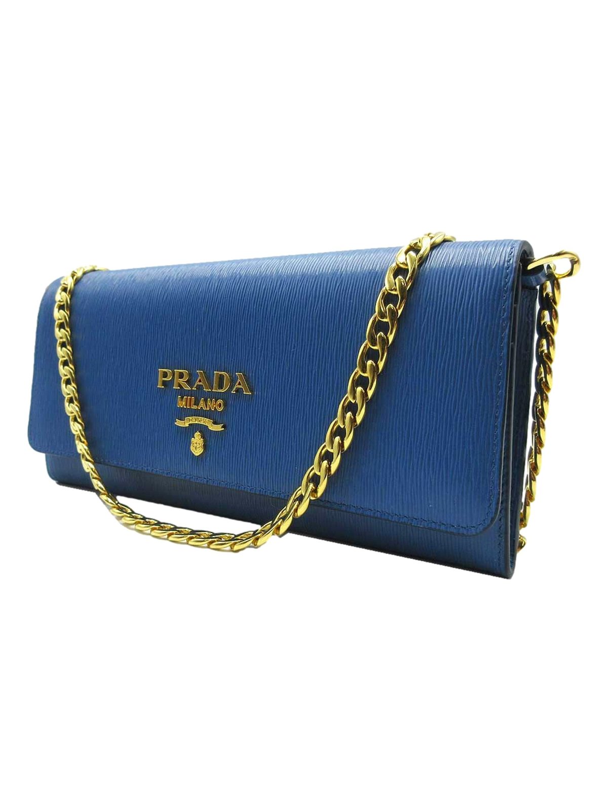 Prada Vitello Move Cobalto Blue Leather Chain Crossbody Wallet Clutch