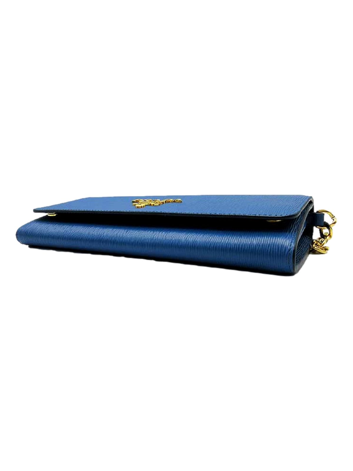 Prada Vitello Move Cobalto Blue Leather Chain Crossbody Wallet Clutch