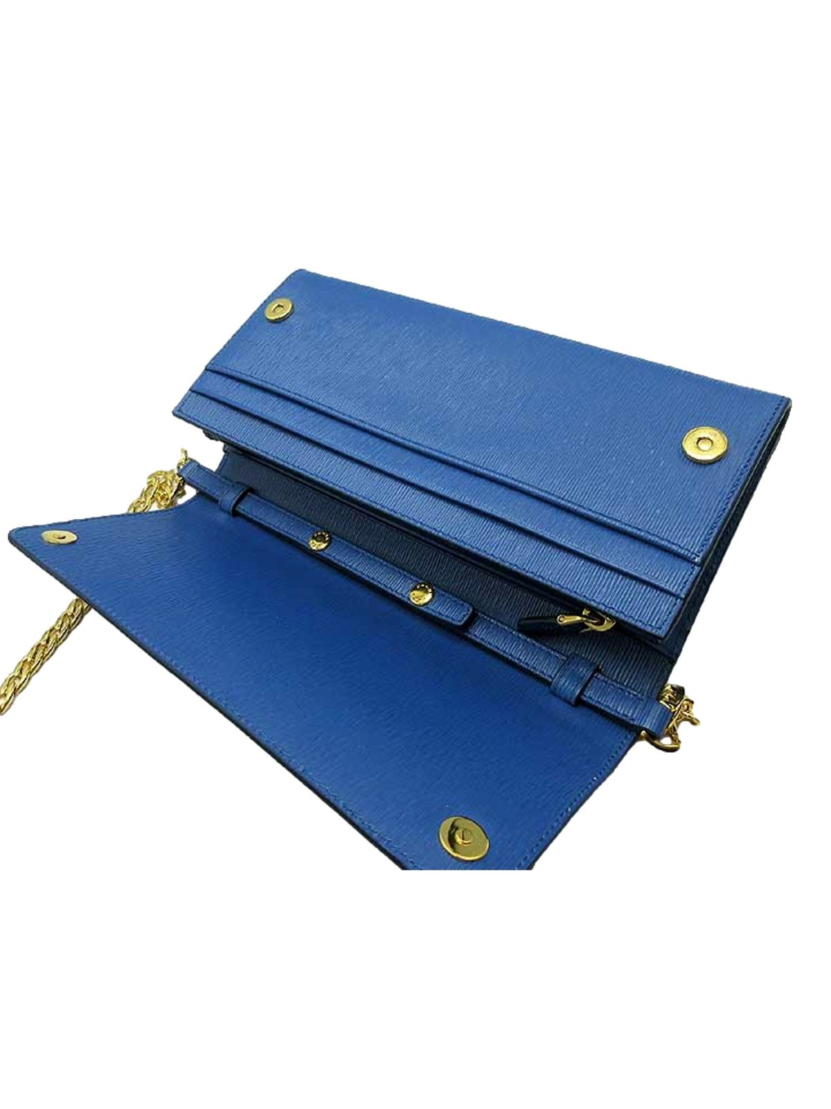 Prada Vitello Move Cobalto Blue Leather Chain Crossbody Wallet Clutch