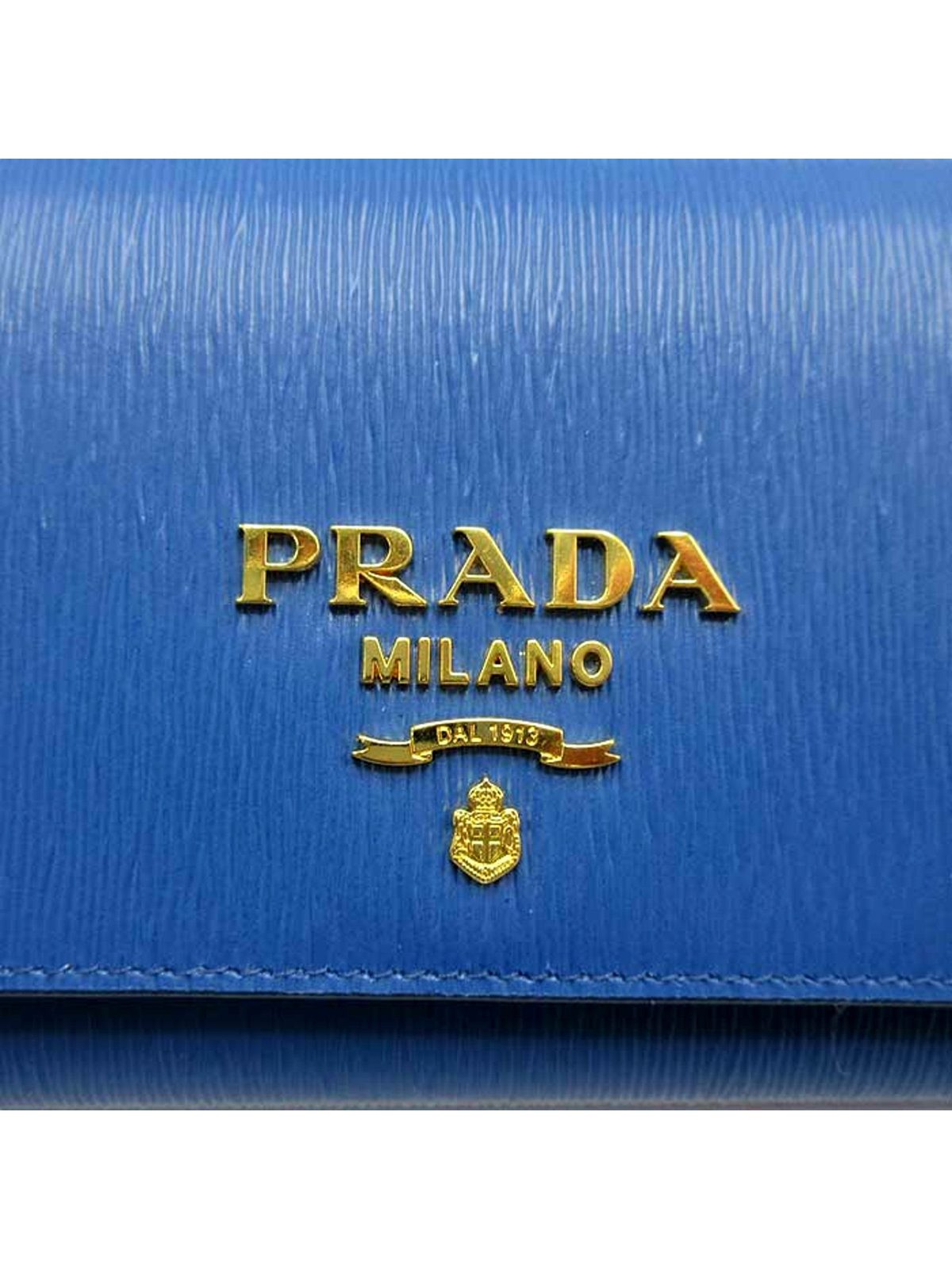 Prada Vitello Move Cobalto Blue Leather Chain Crossbody Wallet Clutch
