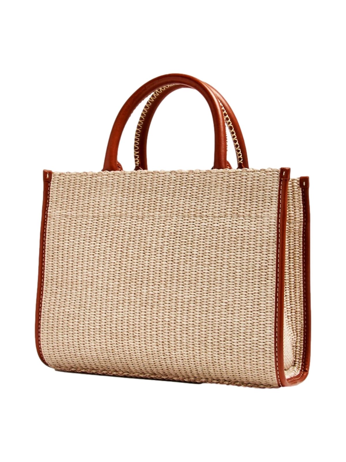 Versace Athena Raffia Small Shopper Tote Beige Leather Trim Shoulder Bag