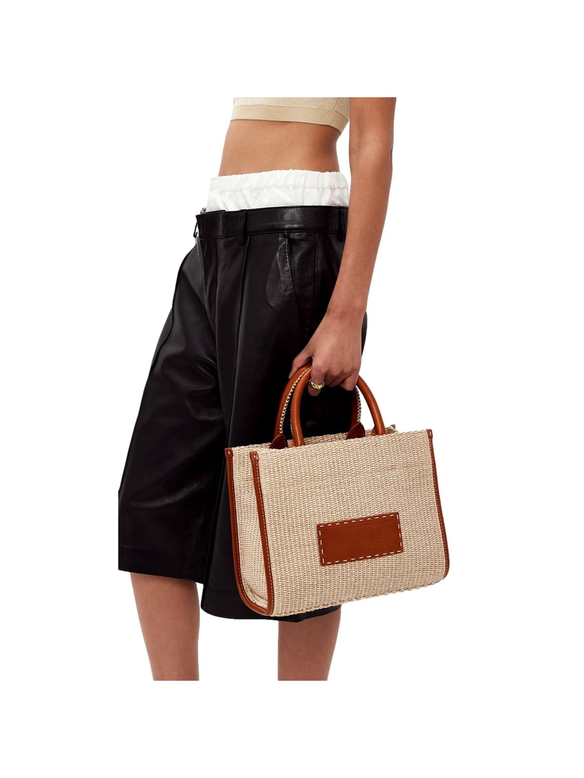 Versace Athena Raffia Small Shopper Tote Beige Leather Trim Shoulder Bag