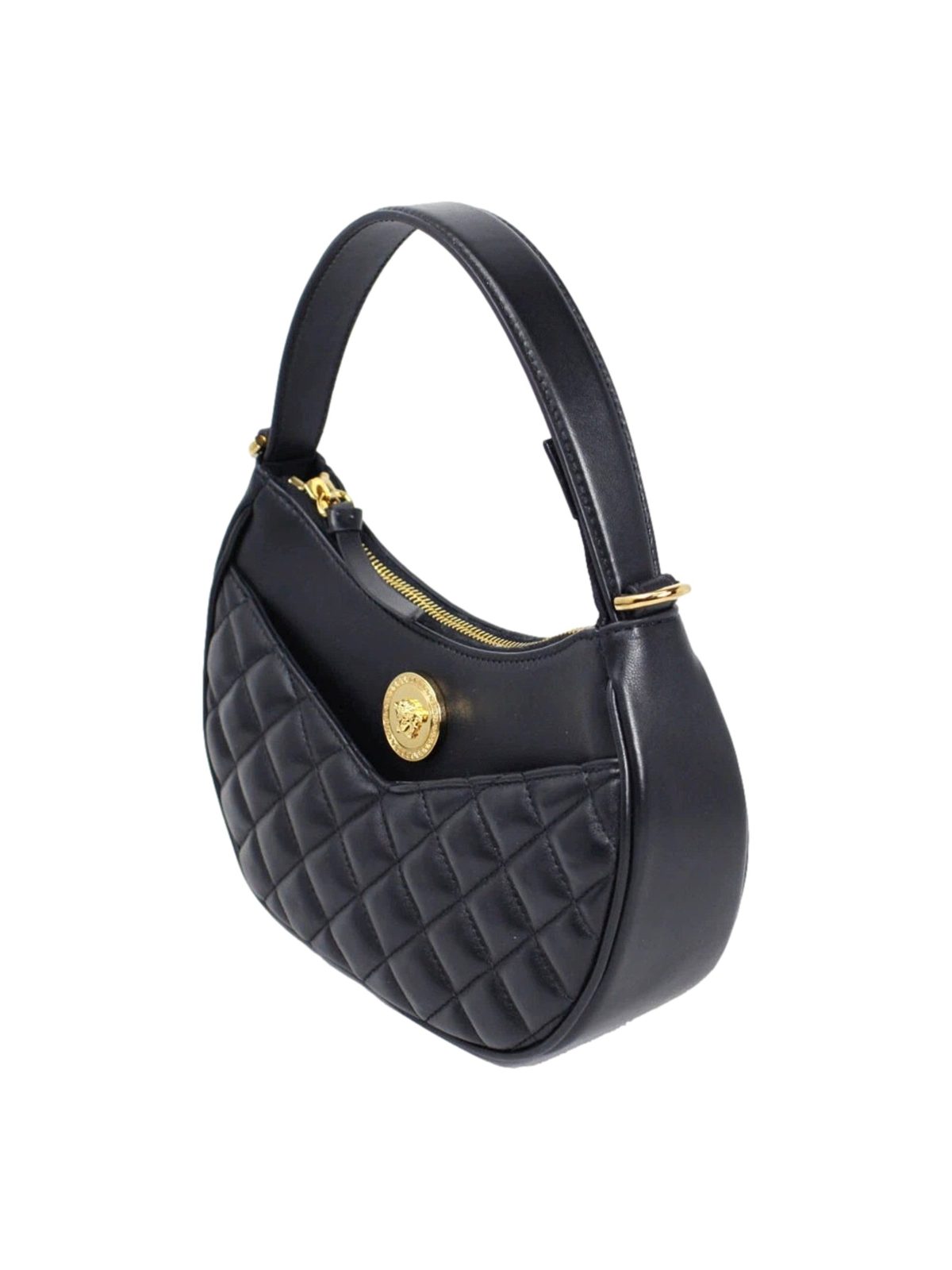 Versace La Medusa Half Moon Hobo Shoulder Crossbody Bag Black Leather