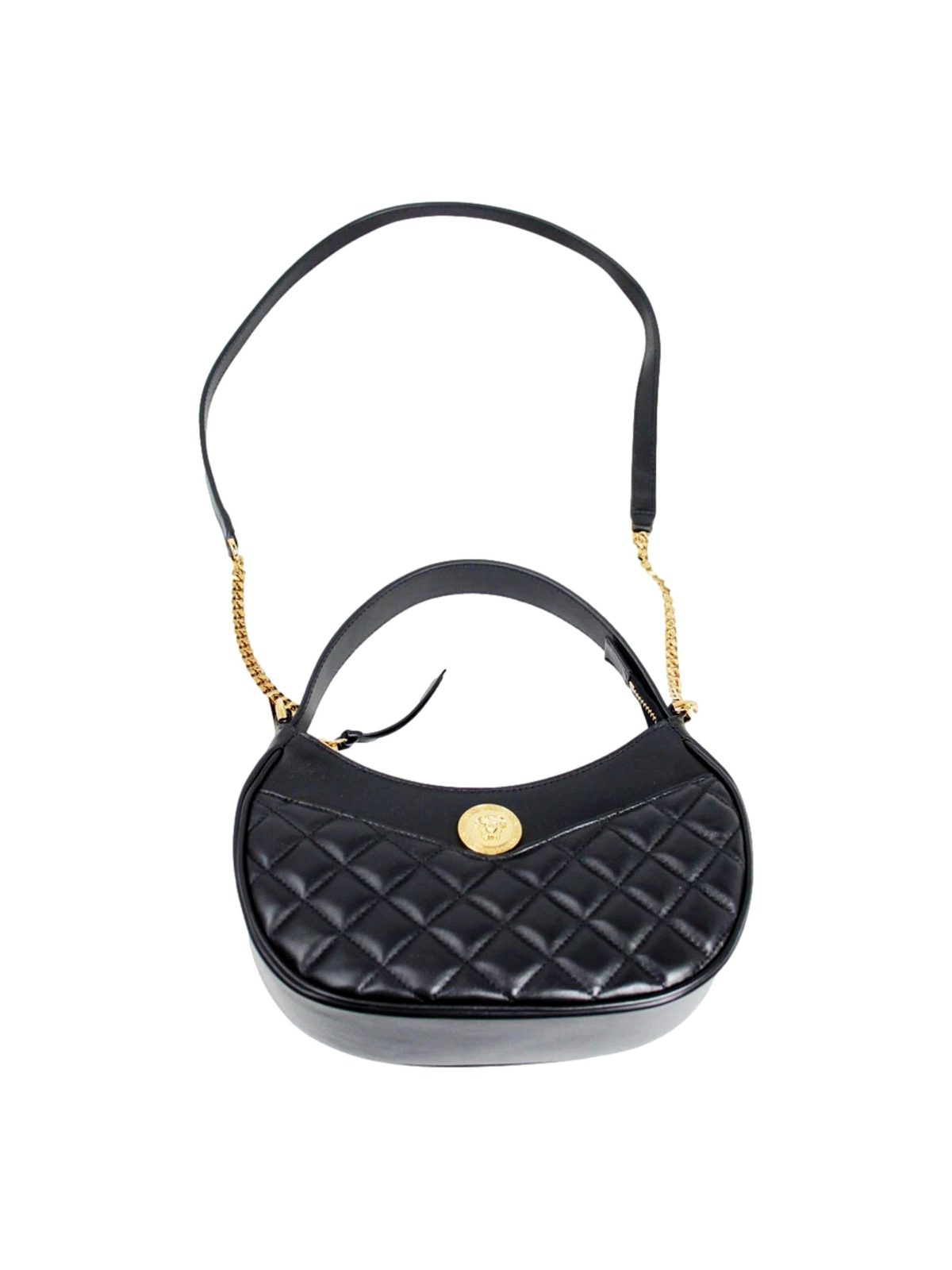 Versace La Medusa Half Moon Hobo Shoulder Crossbody Bag Black Leather