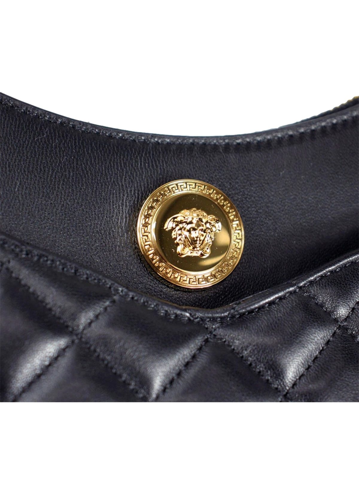 Versace La Medusa Half Moon Hobo Shoulder Crossbody Bag Black Leather