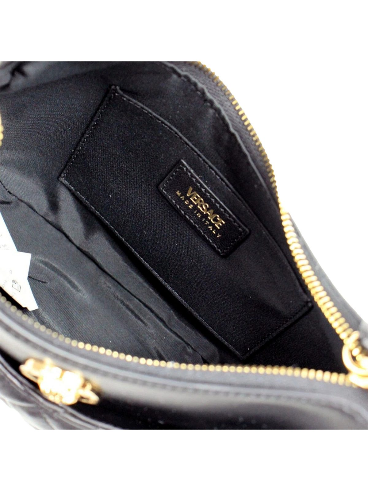 Versace La Medusa Half Moon Hobo Shoulder Crossbody Bag Black Leather