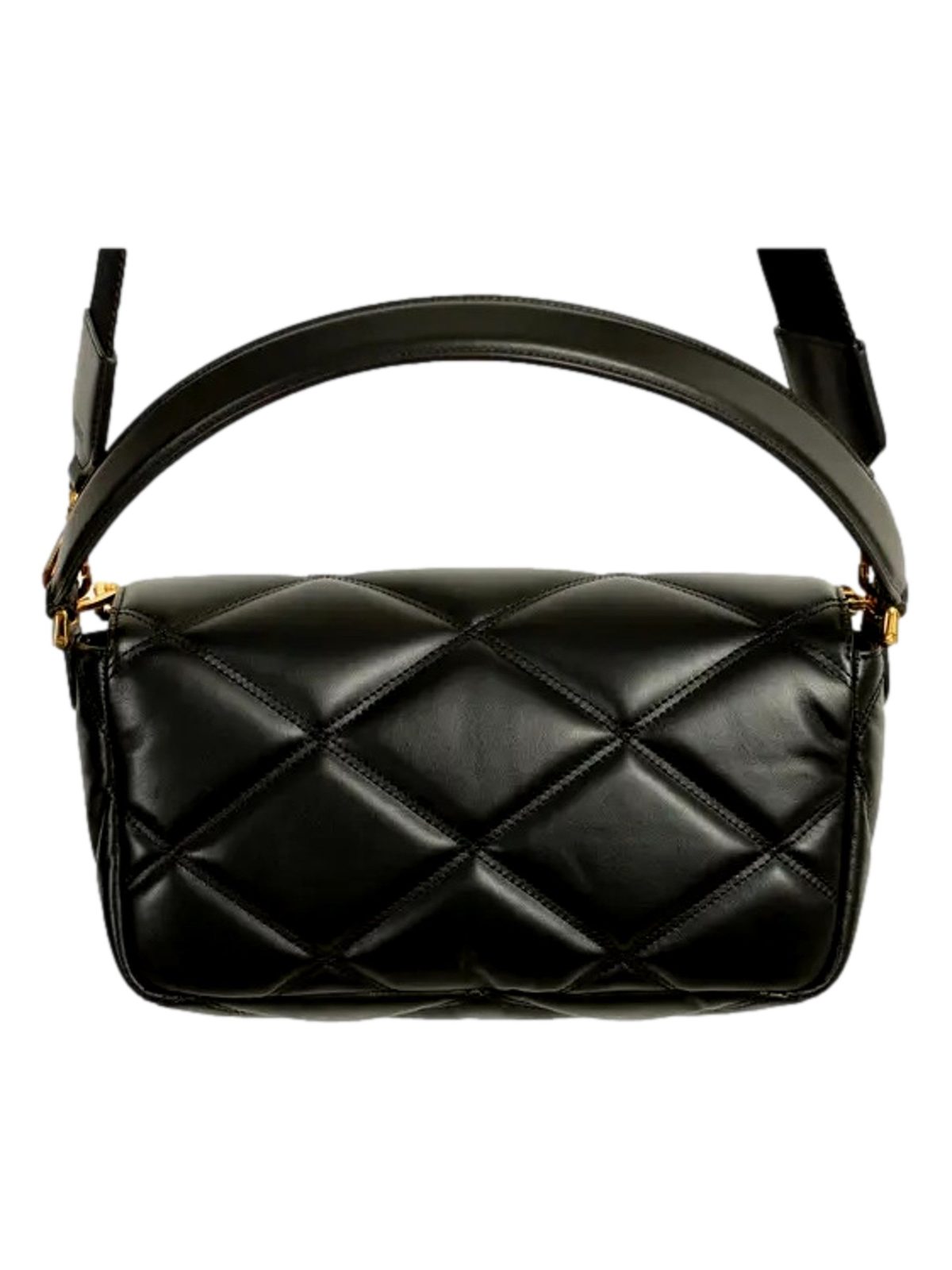 Versace La Medusa Quilted Black Calfskin Leather Crossbody Bag Gold Chain
