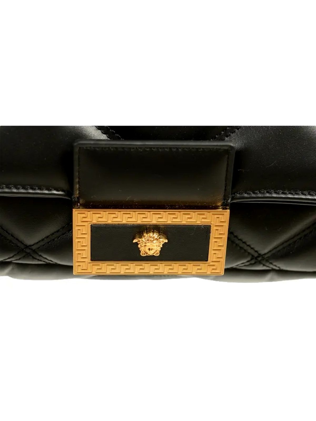 Versace La Medusa Quilted Black Calfskin Leather Crossbody Bag Gold Chain