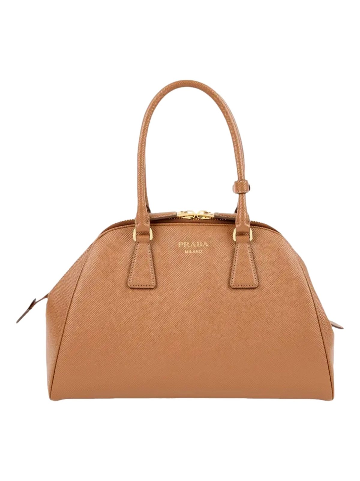 Prada Saffiano Soft Calfskin Top Handle Handbag Medium Caramel Brown