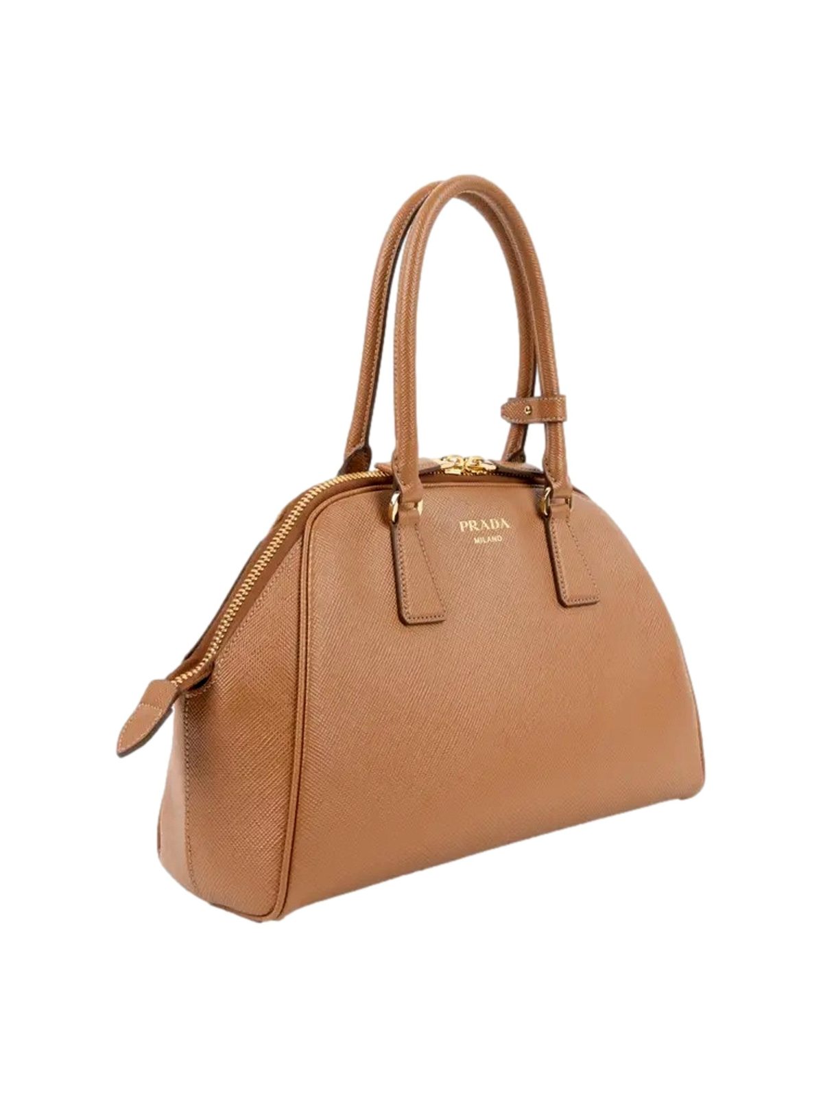 Prada Saffiano Soft Calfskin Top Handle Handbag Medium Caramel Brown