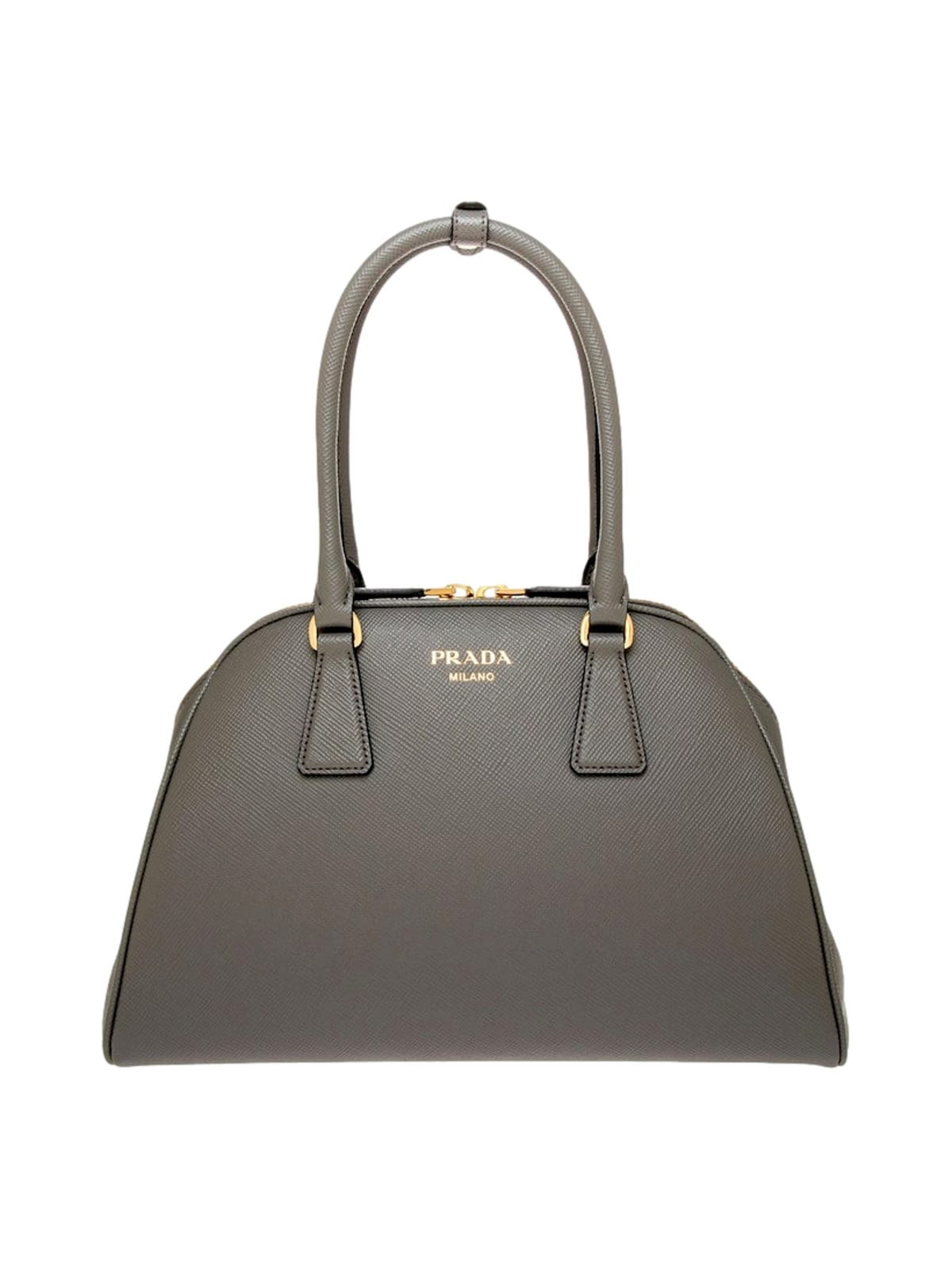 Prada Saffiano Soft Calfskin Top Handle Handbag Medium Marmo Gray
