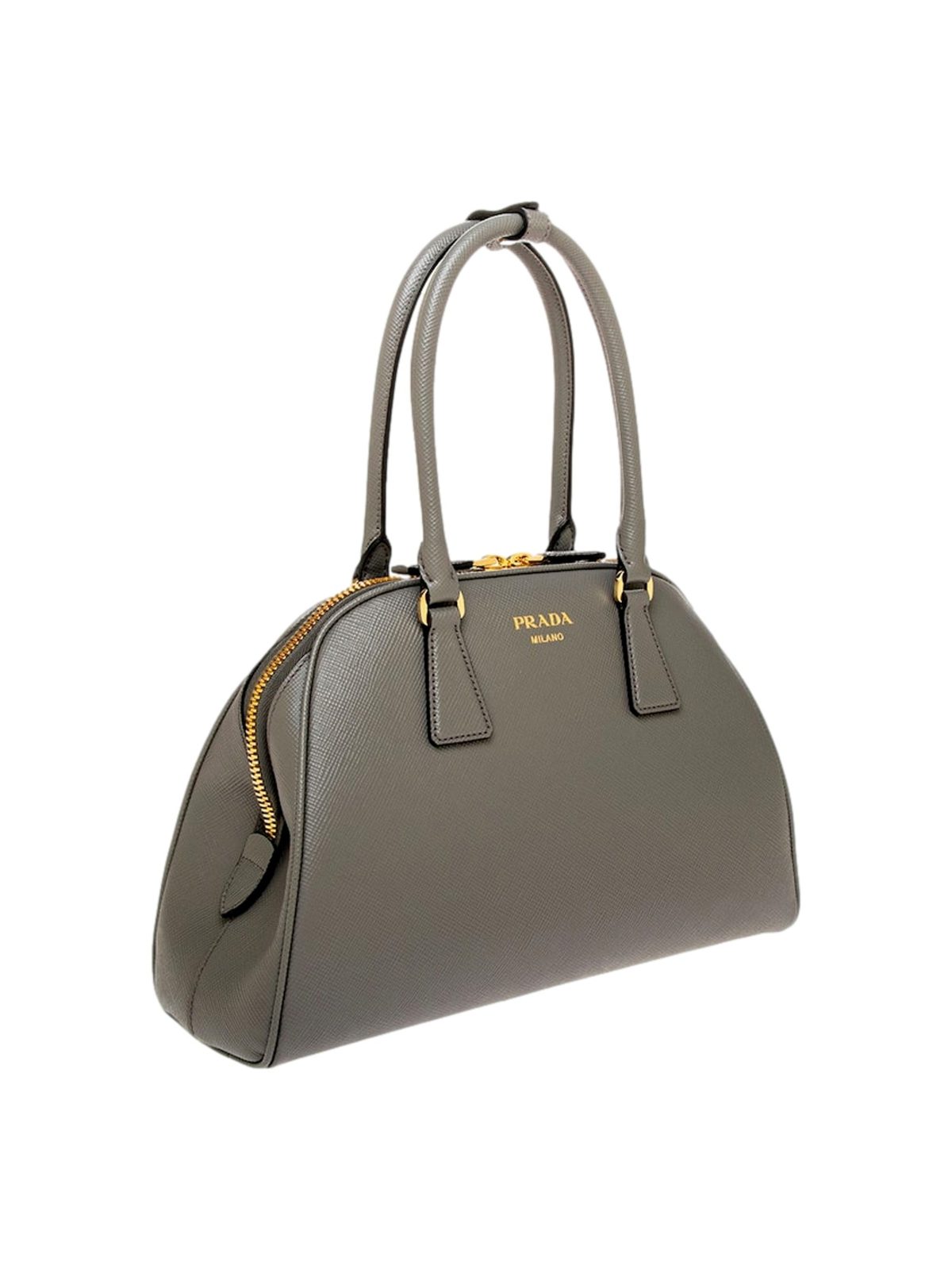Prada Saffiano Soft Calfskin Top Handle Handbag Medium Marmo Gray
