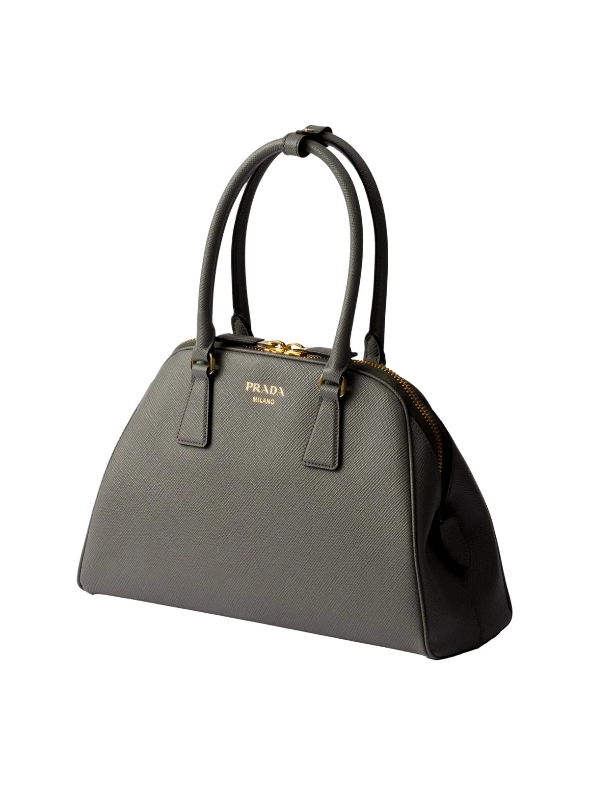 Prada Saffiano Soft Calfskin Top Handle Handbag Medium Marmo Gray