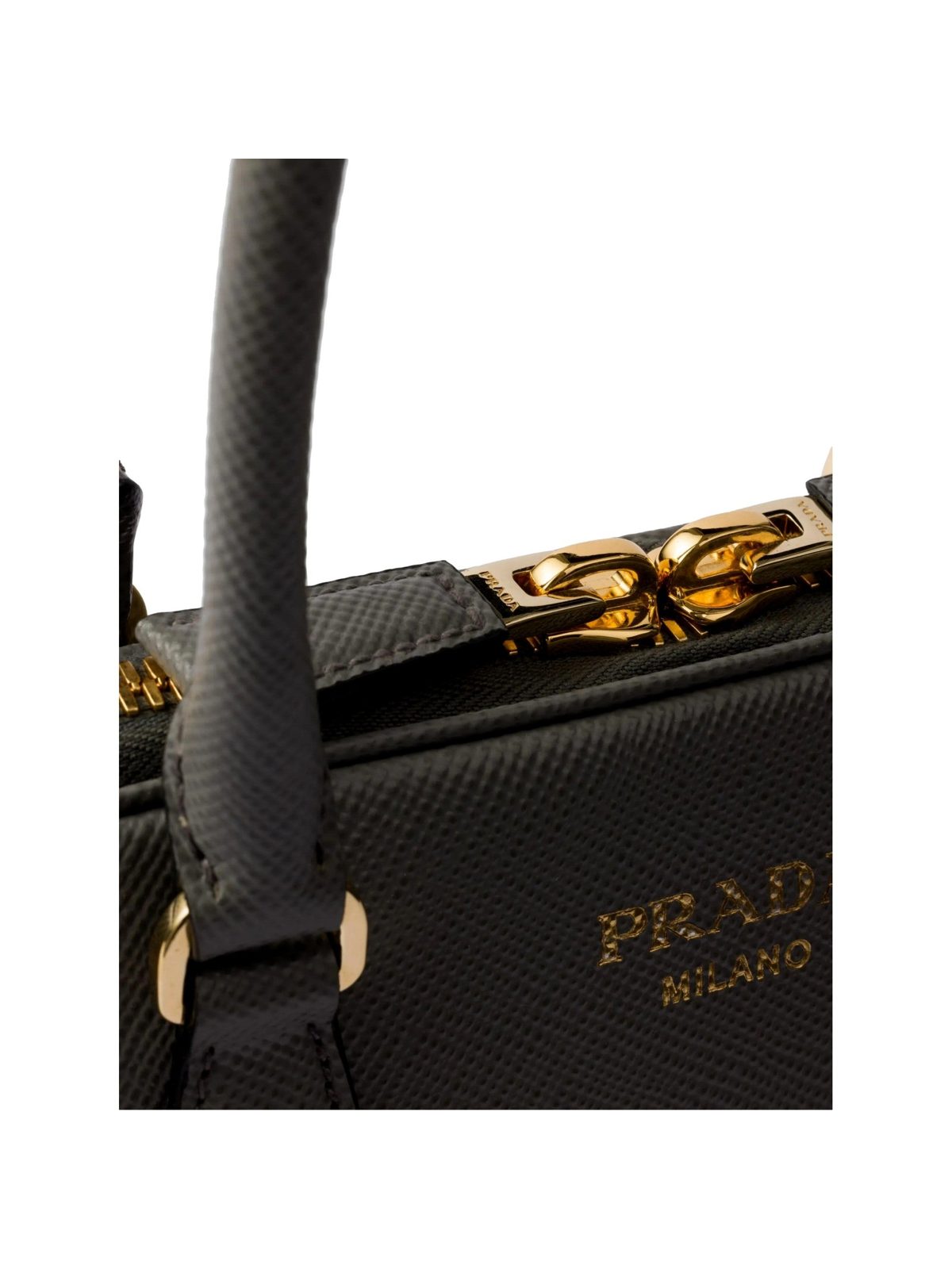 Prada Saffiano Soft Calfskin Top Handle Handbag Medium Marmo Gray