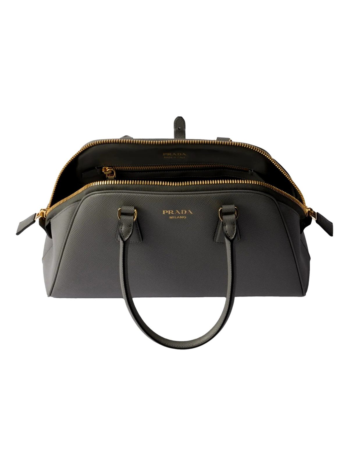 Prada Saffiano Soft Calfskin Top Handle Handbag Medium Marmo Gray