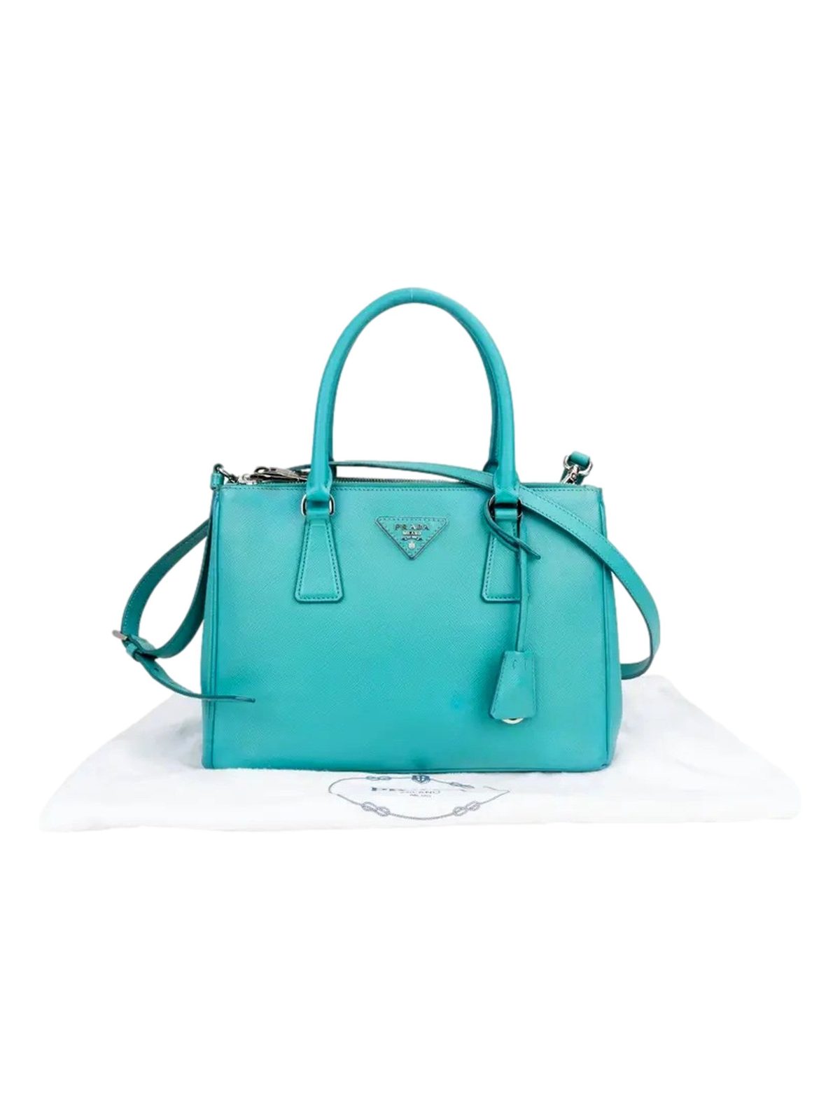 Prada Galleria Giada Teal Saffiano Lux Leather Small Tote Bag
