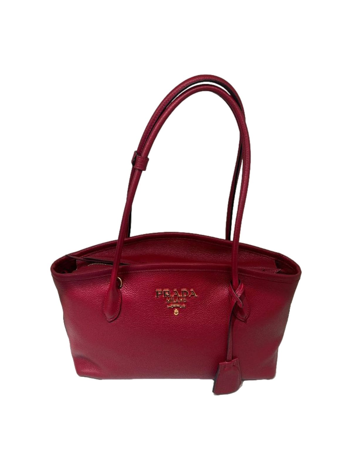 Prada Rubino Red Vitello Phenix Leather Top Handle Shoulder Bag
