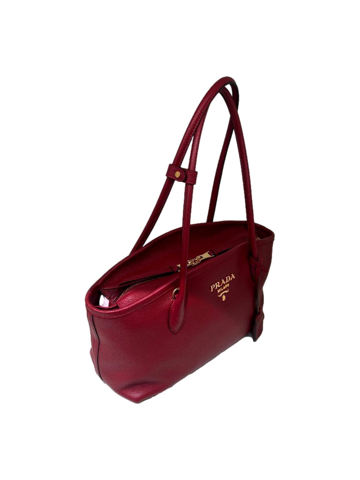 Prada Rubino Red Vitello Phenix Leather Top Handle Shoulder Bag
