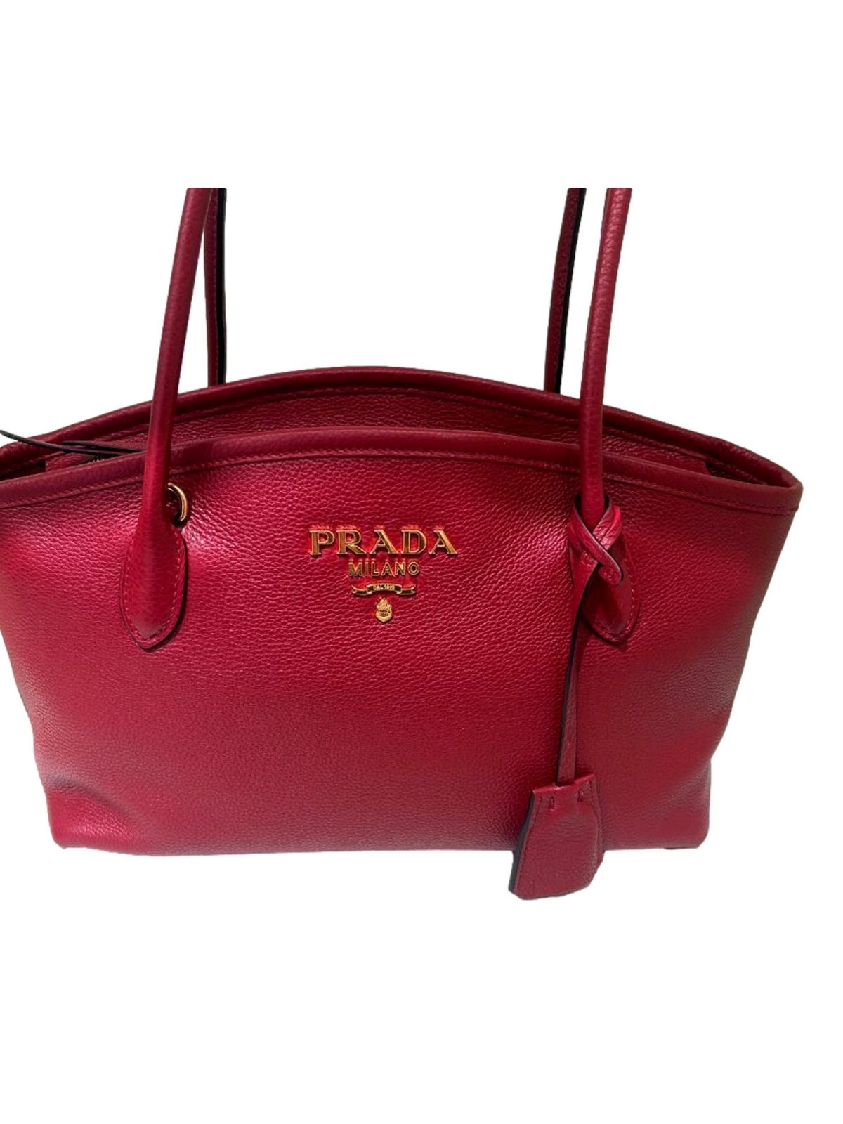 Prada Rubino Red Vitello Phenix Leather Top Handle Shoulder Bag