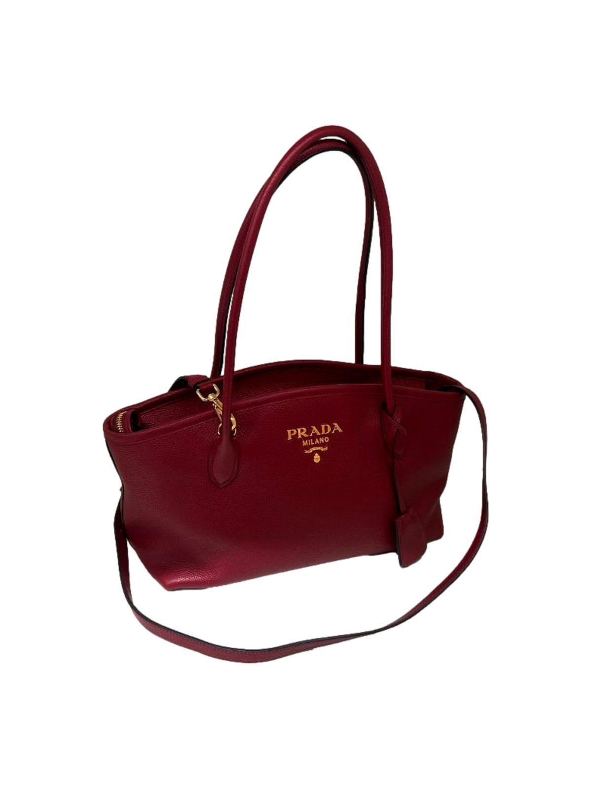 Prada Rubino Red Vitello Phenix Leather Top Handle Shoulder Bag