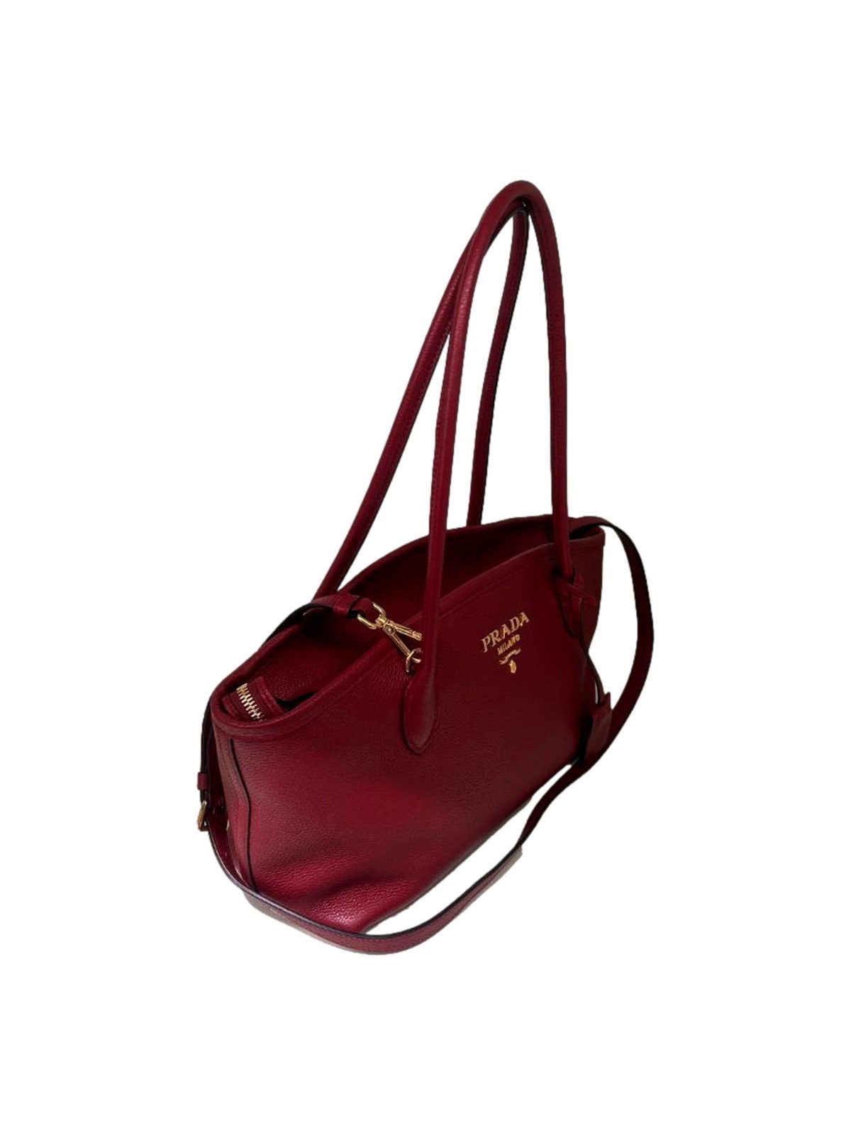 Prada Rubino Red Vitello Phenix Leather Top Handle Shoulder Bag