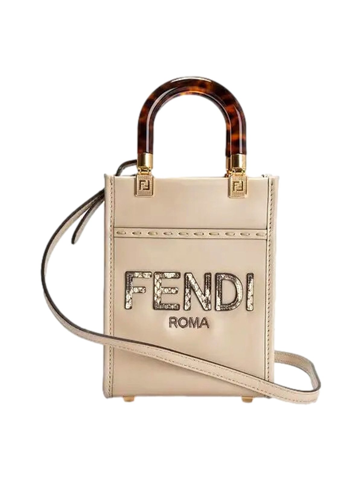 Fendi Mini Sunshine Shopper Tote Crossbody Nude Calfskin Snake Print