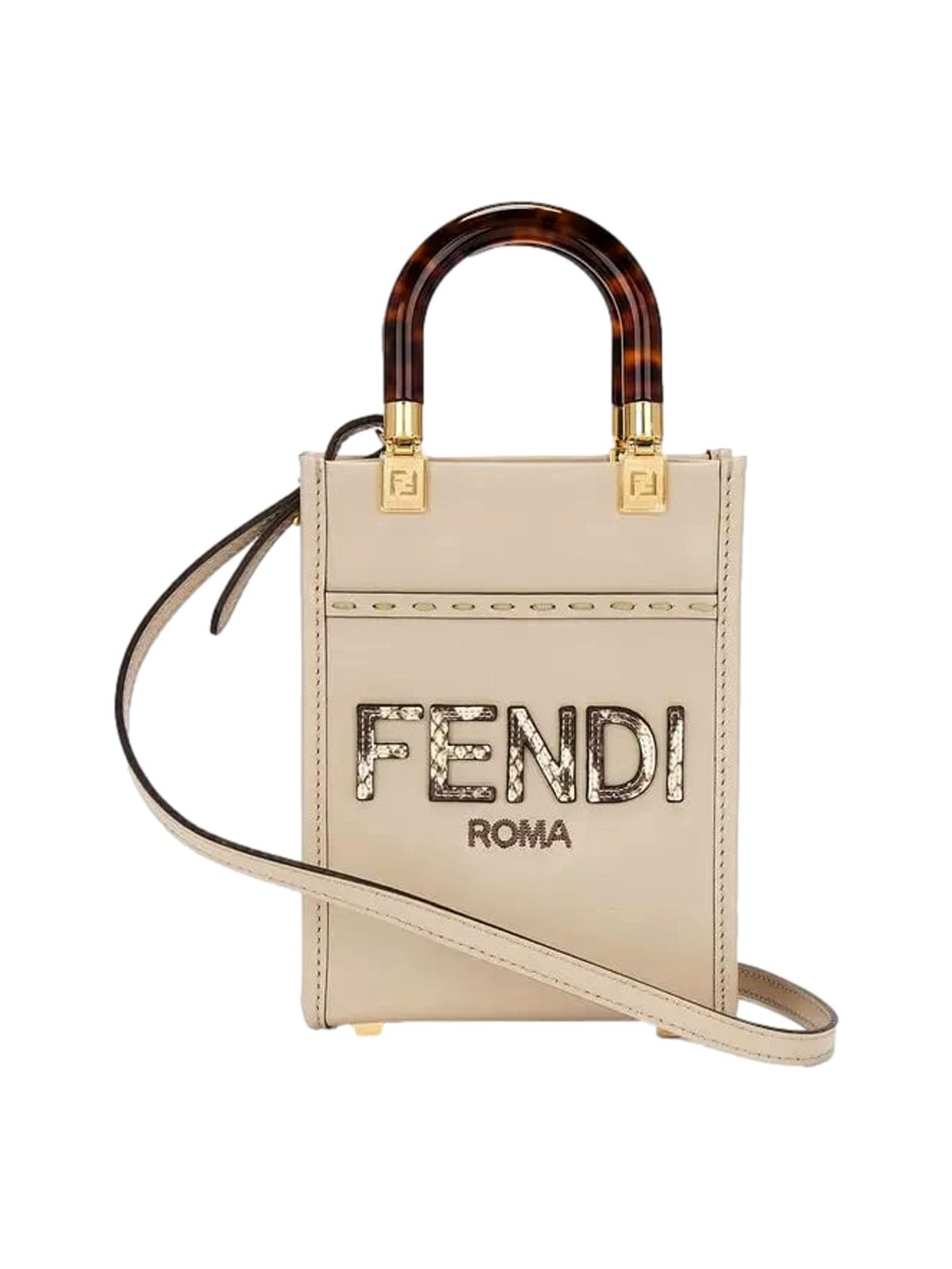 Fendi Mini Sunshine Shopper Tote Crossbody Nude Calfskin Snake Print