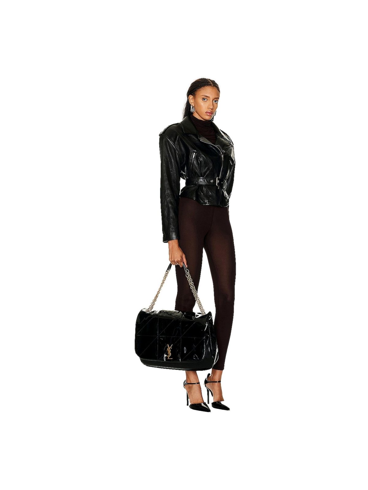 Saint Laurent Jamie YSL Black Patent Leather Large Shoulder Bag