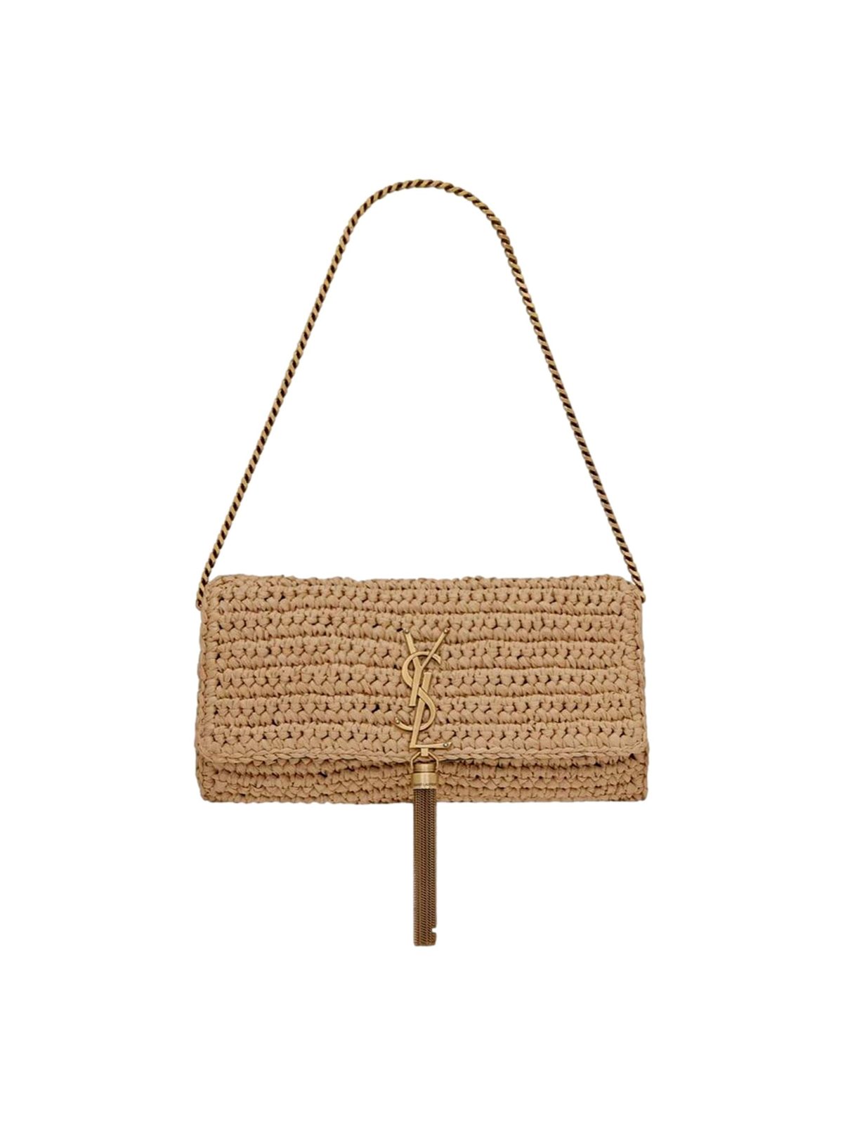 Saint Laurent Kate 99 Beige Raffia Crossbody Bag with Tassel