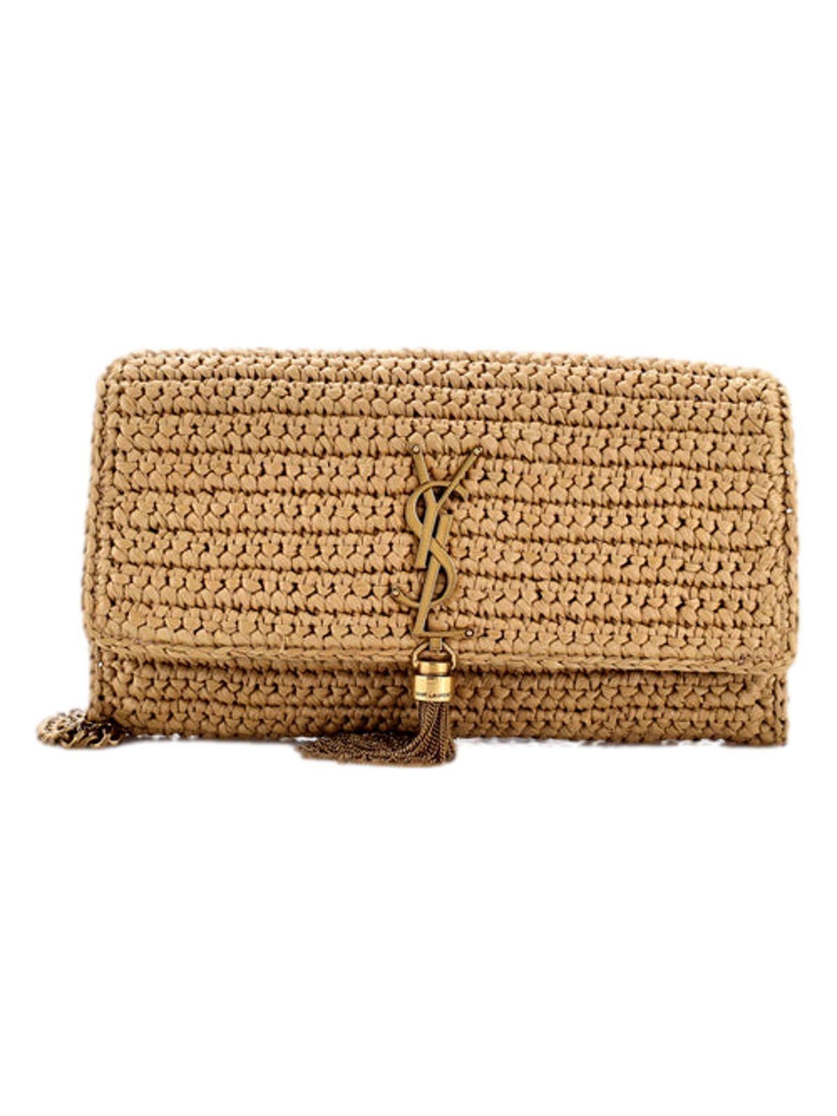 Saint Laurent Kate 99 Beige Raffia Crossbody Bag with Tassel
