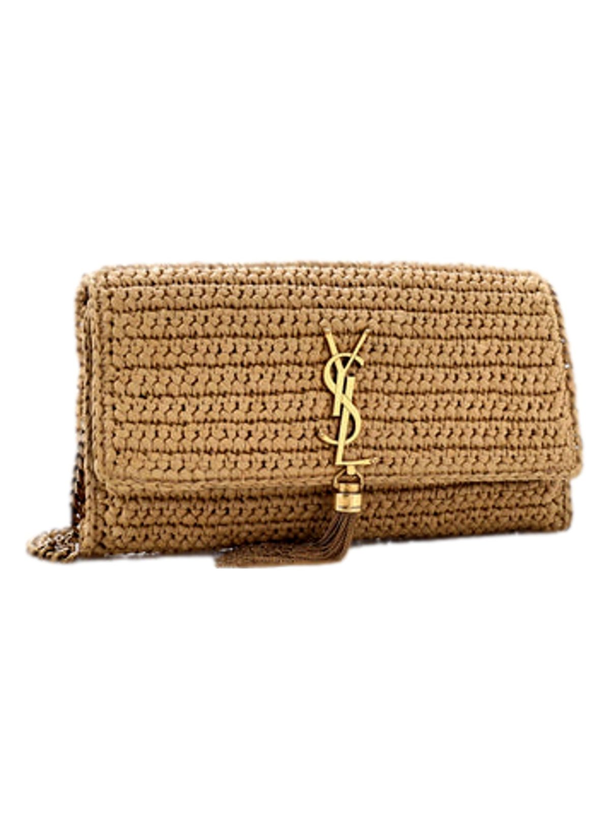 Saint Laurent Kate 99 Beige Raffia Crossbody Bag with Tassel