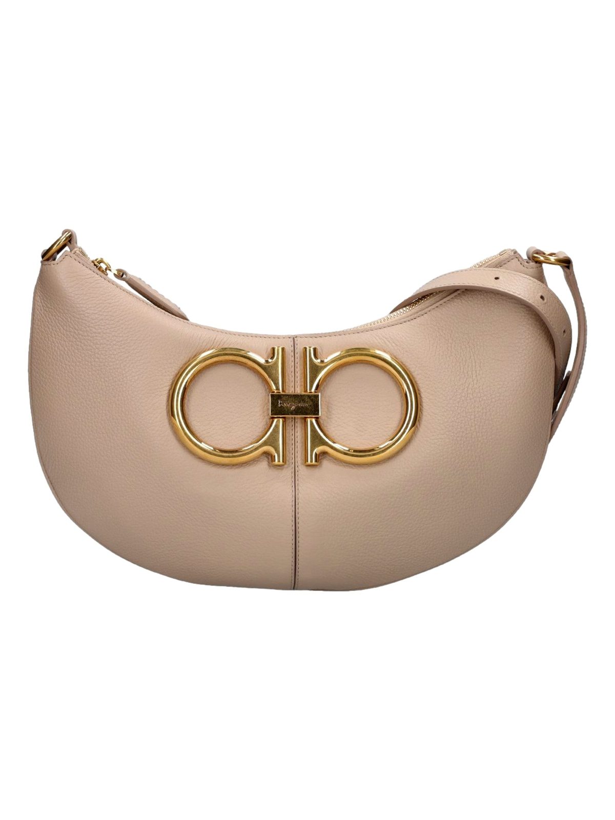 Ferragamo Gancio Vitello Daino Leather Maxi Hobo Bag Beige
