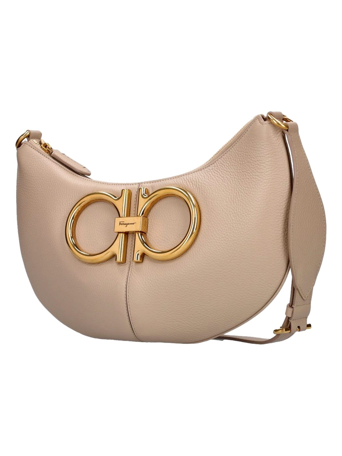 Ferragamo Gancio Vitello Daino Leather Maxi Hobo Bag Beige
