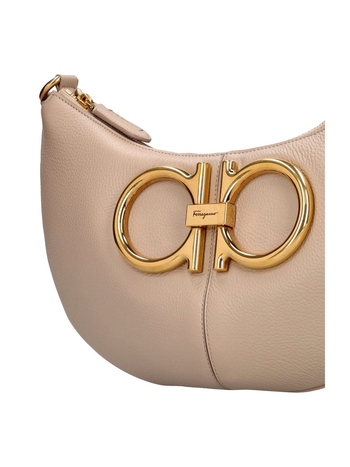 Ferragamo Gancio Vitello Daino Leather Maxi Hobo Bag Beige