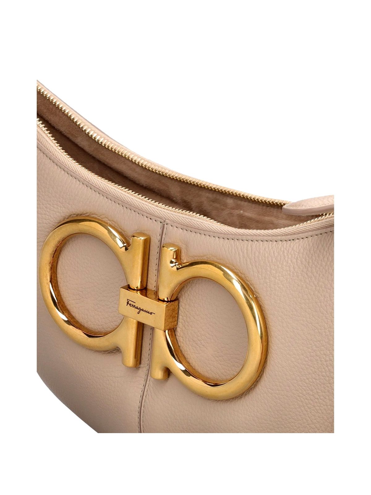 Ferragamo Gancio Vitello Daino Leather Maxi Hobo Bag Beige