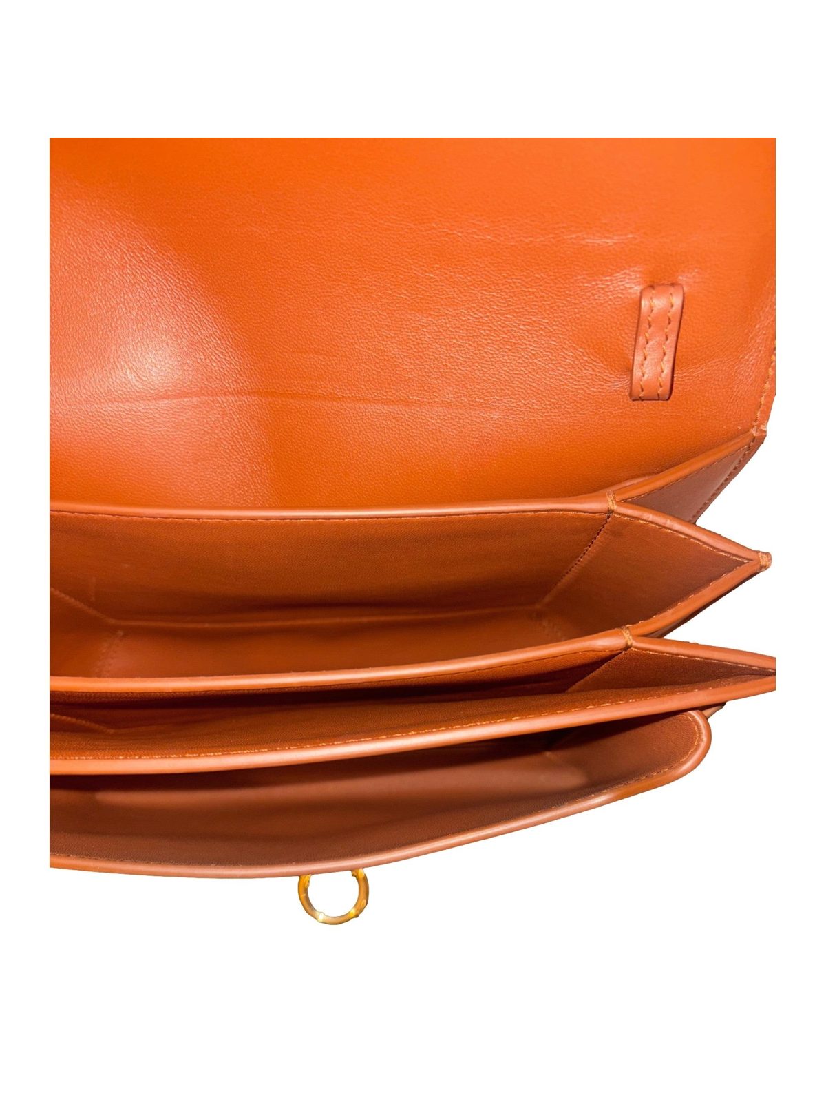 Ferragamo Trifolio Cognac Brown Soft Leather Flap Crossbody Bag Gold Gancini