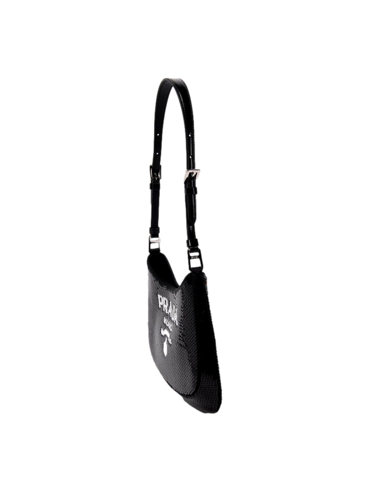 Prada Cleo Sequin Milano Logo Mini Shoulder Bag Black and White