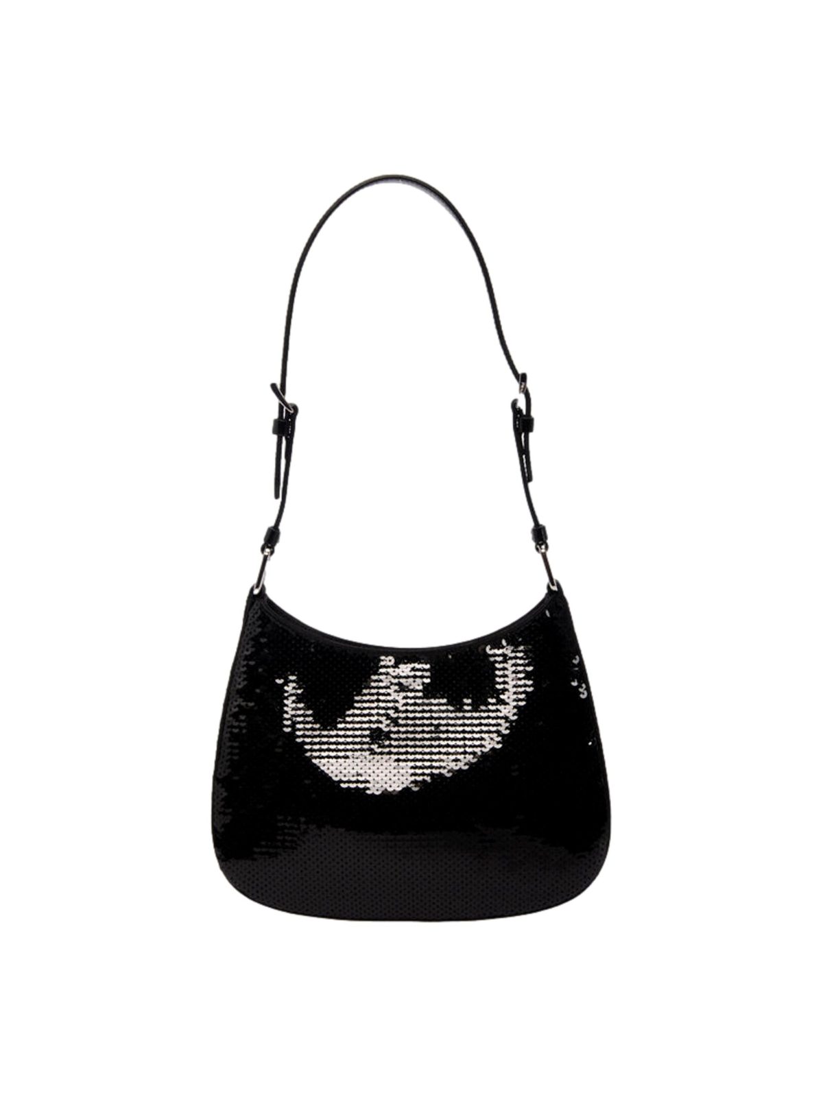 Prada Cleo Sequin Milano Logo Mini Shoulder Bag Black and White