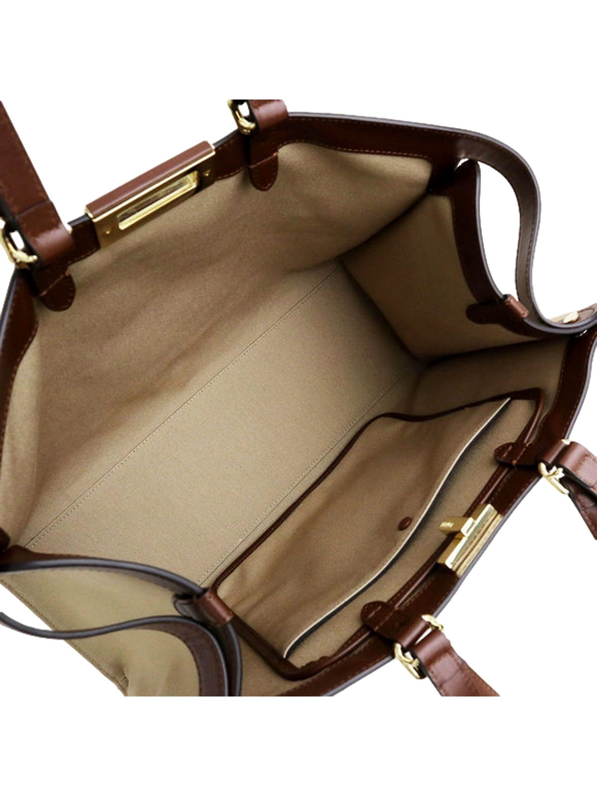 Fendi FF Peekaboo X-Lite Brown Beige Canvas and Leather Tote