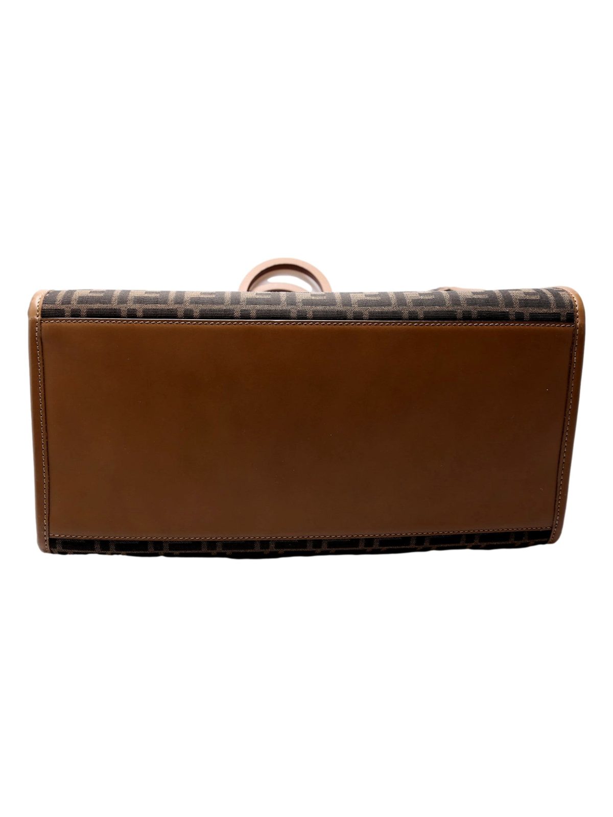 Fendi Sunshine Large Zucca Jacquard Canvas and Brown Leather Top Handle Tote Bag