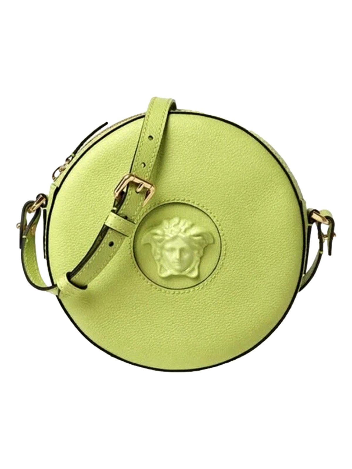 Versace La Medusa Lime Green Leather Disco Round Crossbody Bag