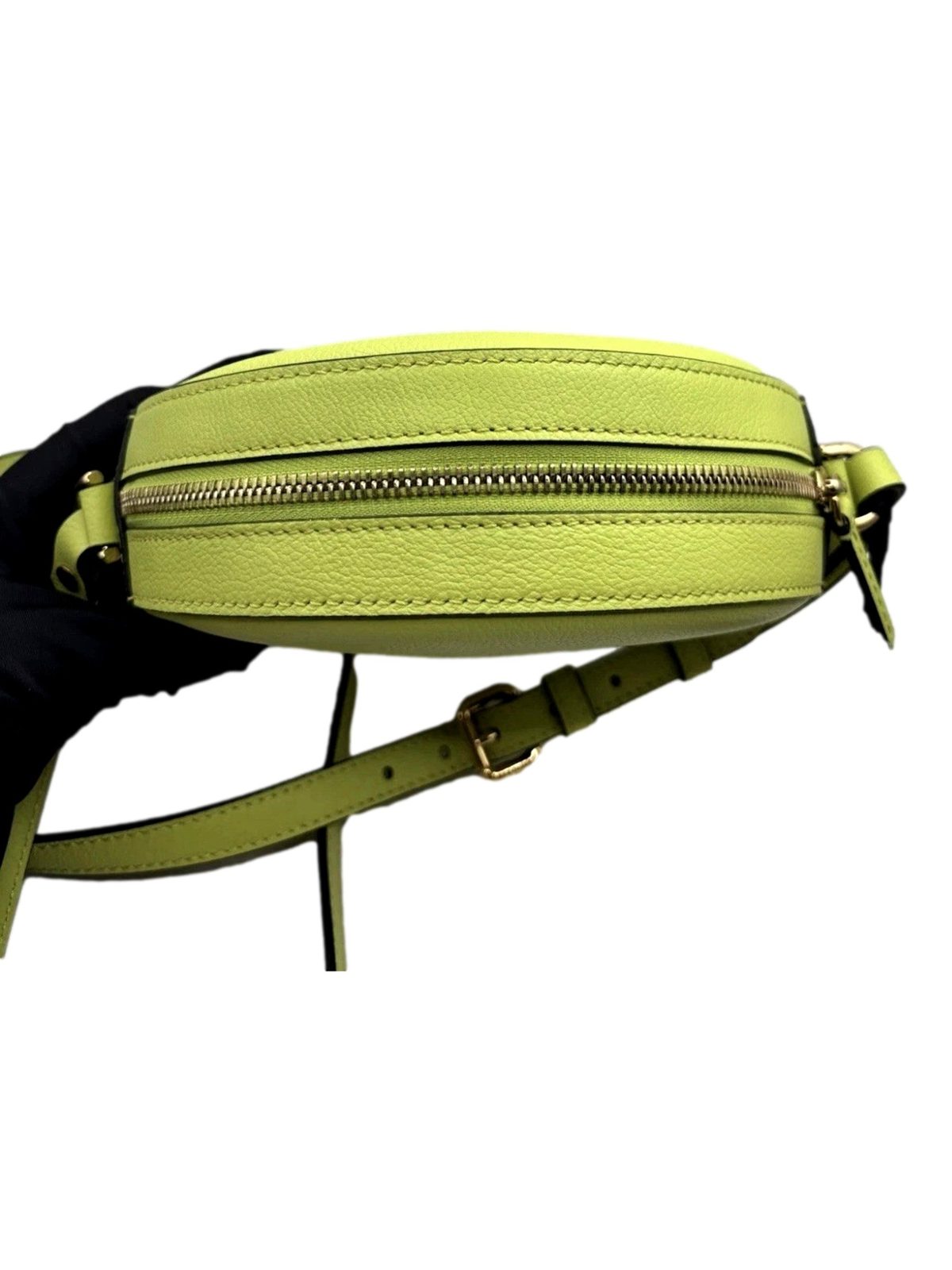 Versace La Medusa Lime Green Leather Disco Round Crossbody Bag