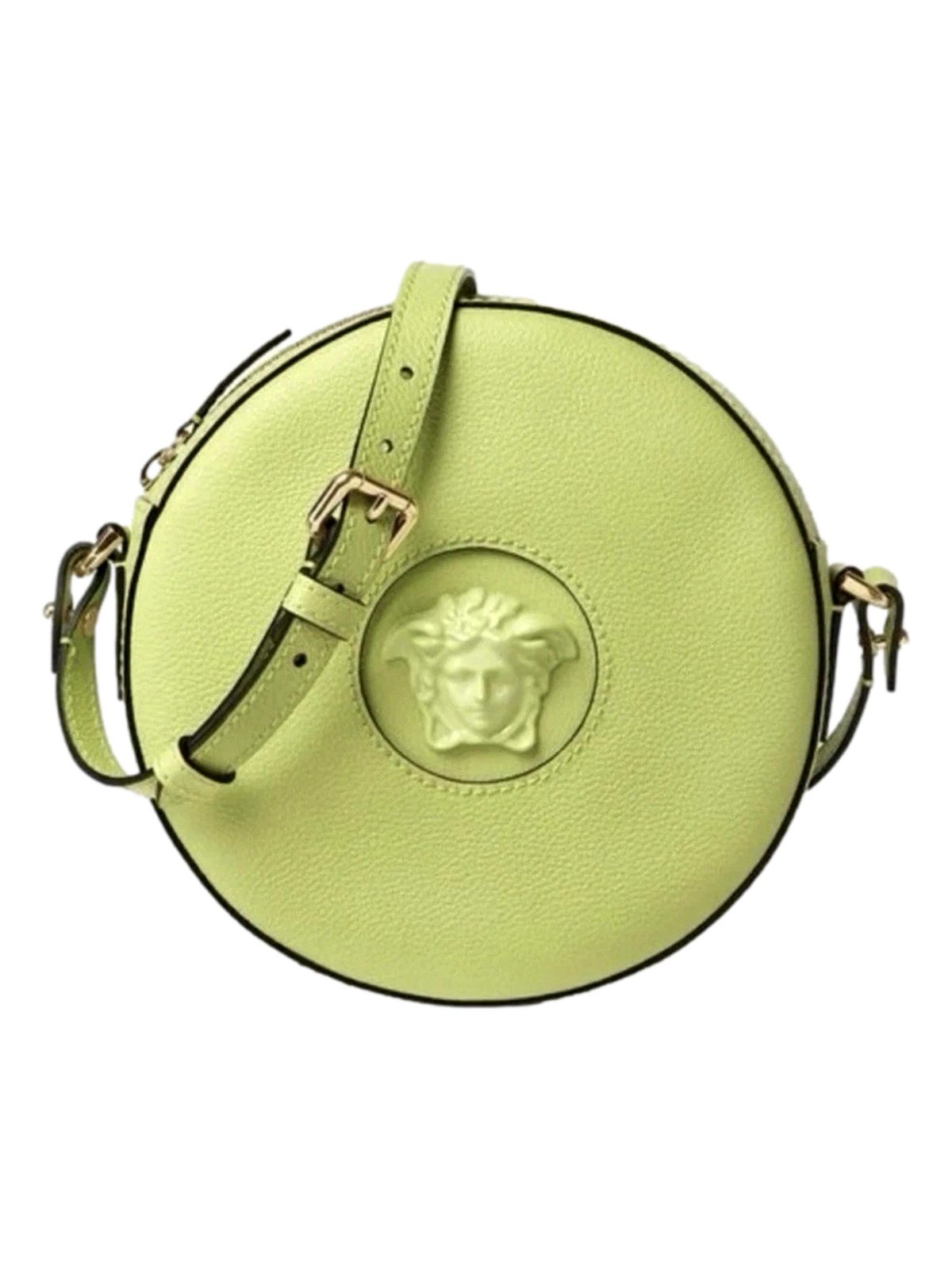 Versace La Medusa Lime Green Leather Disco Round Crossbody Bag