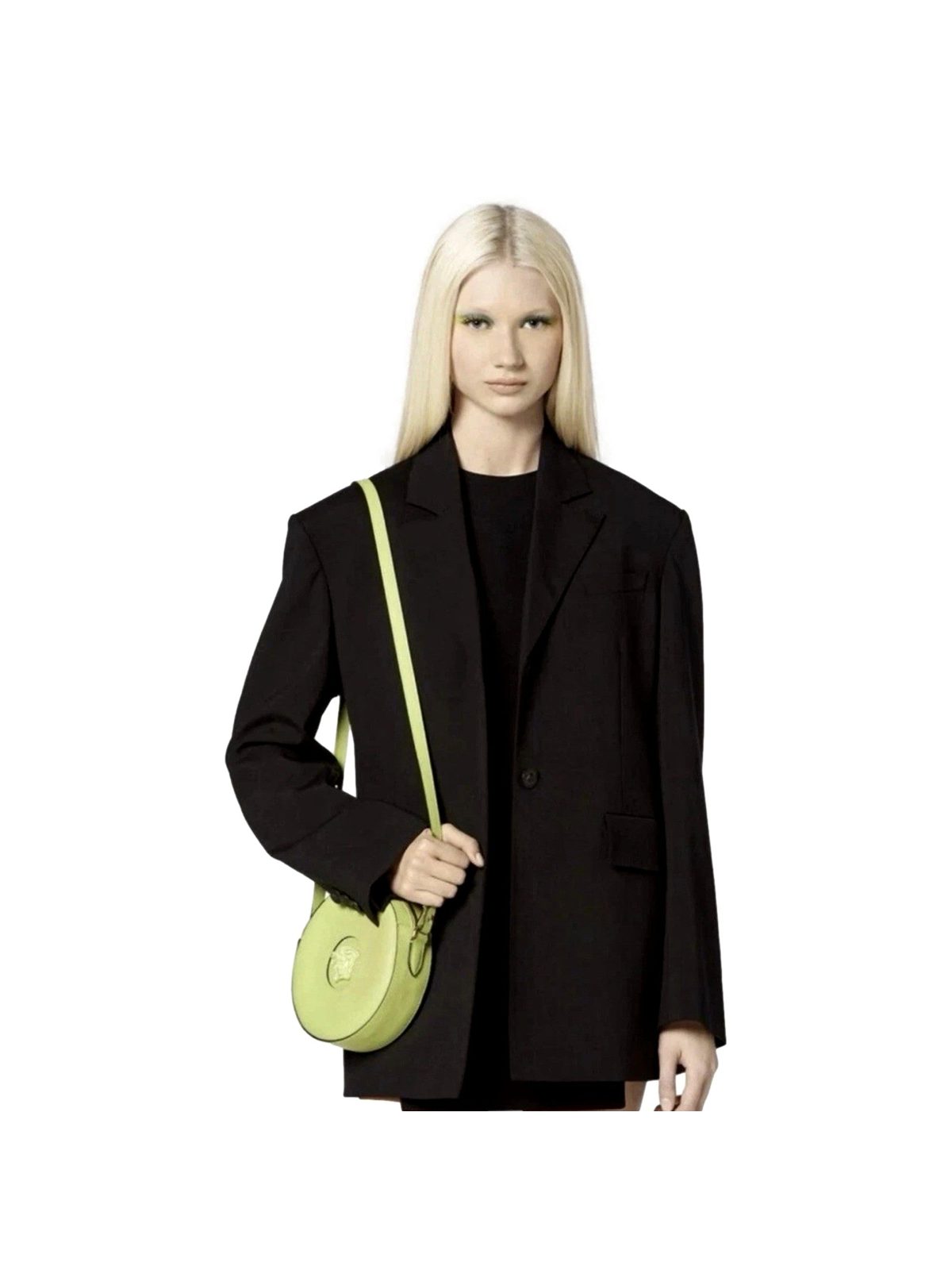Versace La Medusa Lime Green Leather Disco Round Crossbody Bag
