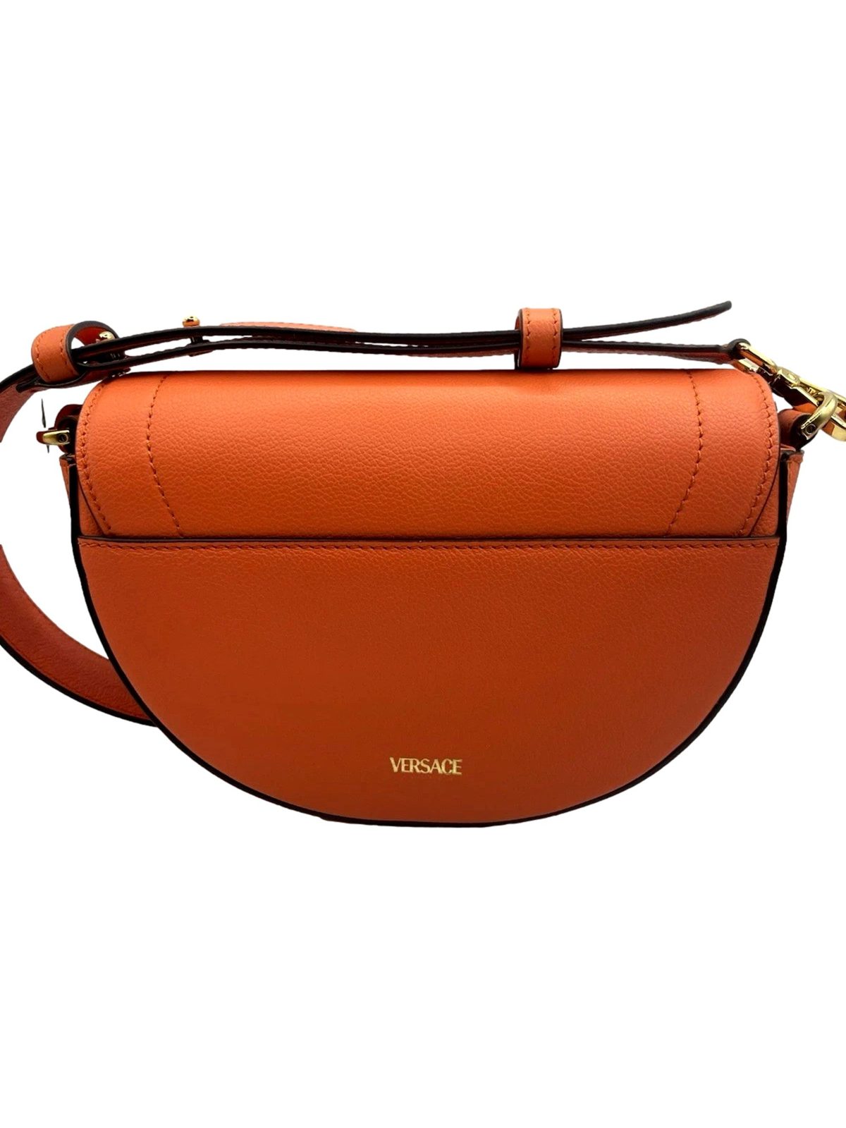 Versace Half-Moon La Medusa Vitello Leather Orange Crossbody Handbag